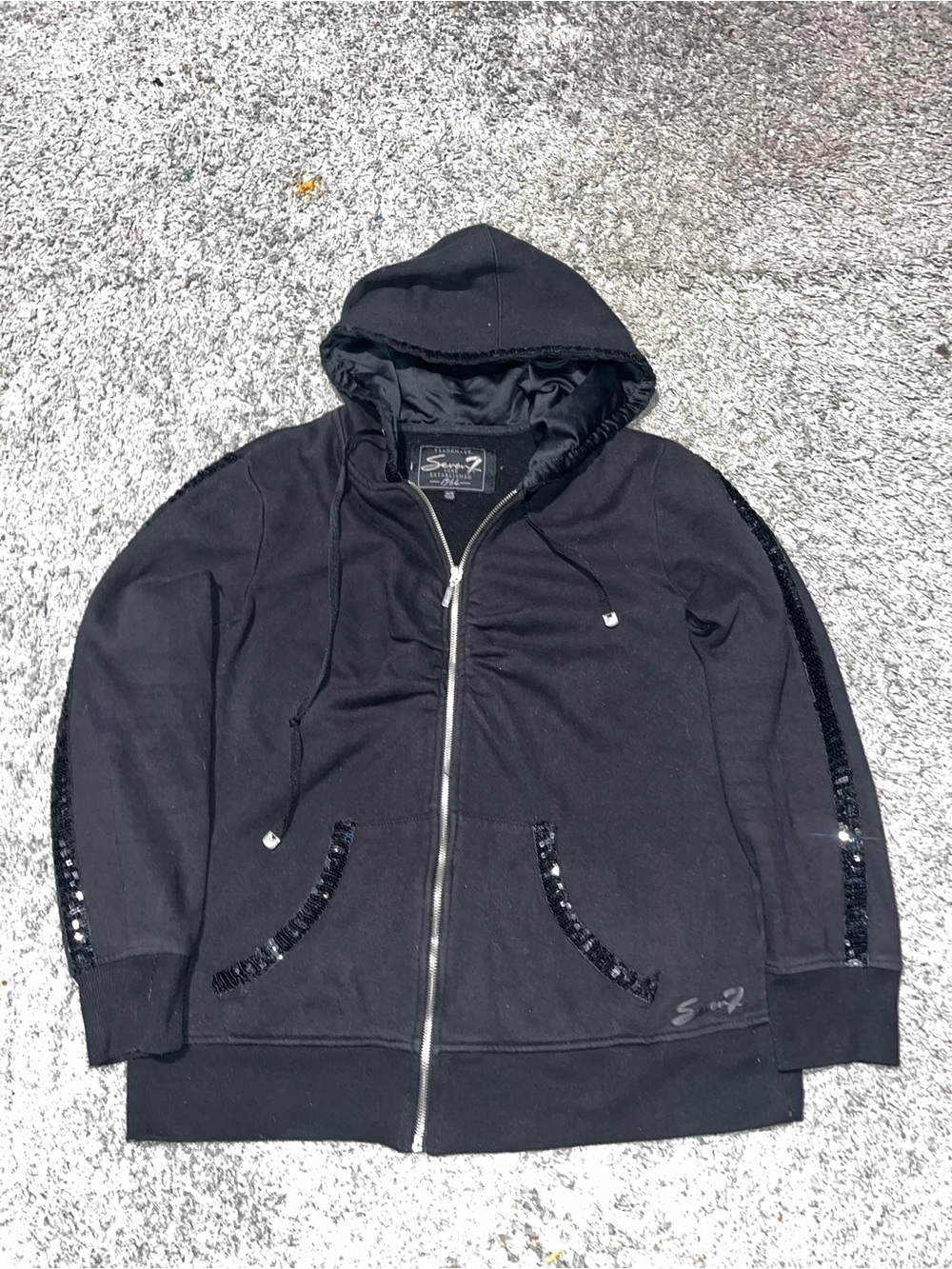 Luxe Men’s Black Sequin-Trim Zip Hoodie
